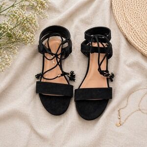 Trends Up Collection Darcie 22 Black Lace Up Tassel Block Heel Sandals Womens 9